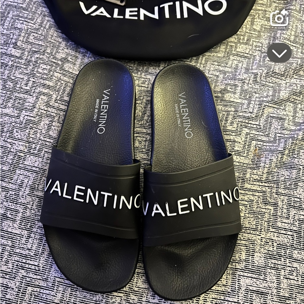 Valentino Black Logo Slide Sandals with Fanny pack u can purchase together or se